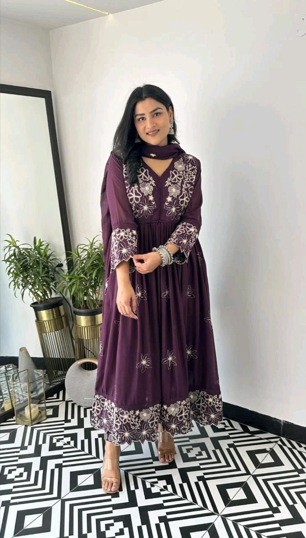 LCW 5805 New Style Pure Heavy reyon Sequence Work Kurti with Pant with Dupatta - Purple, XL-42