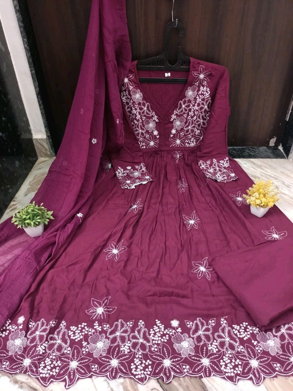LCW 5805 New Style Pure Heavy reyon Sequence Work Kurti with Pant with Dupatta - Purple, 2XL-44