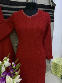 SF5  5806 HAVY FOX GERGETT KURTI PANT SET  CHAIN WORKBEAUTIFULL LEACE  - Red, M-38