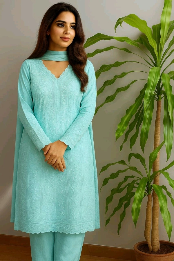 SF5  5806 HAVY FOX GERGETT KURTI PANT SET  CHAIN WORKBEAUTIFULL LEACE  - blue, M-38