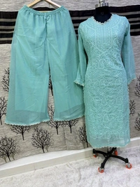 SF5  5806 HAVY FOX GERGETT KURTI PANT SET  CHAIN WORKBEAUTIFULL LEACE  - blue, M-38