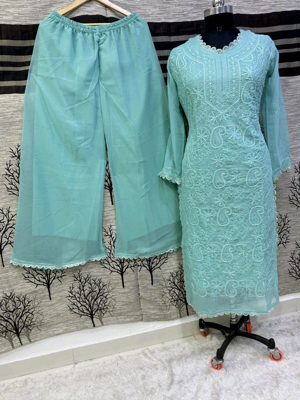 SF5  5806 HAVY FOX GERGETT KURTI PANT SET  CHAIN WORKBEAUTIFULL LEACE  - blue, M-38