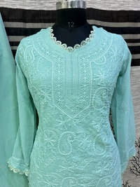 SF5  5806 HAVY FOX GERGETT KURTI PANT SET  CHAIN WORKBEAUTIFULL LEACE  - blue, M-38