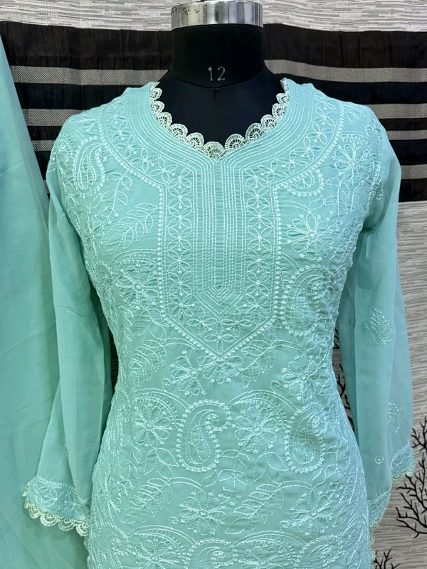 SF5  5806 HAVY FOX GERGETT KURTI PANT SET  CHAIN WORKBEAUTIFULL LEACE  - blue, M-38