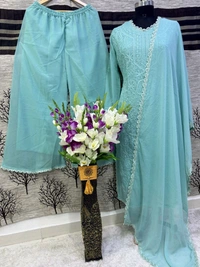 SF5  5806 HAVY FOX GERGETT KURTI PANT SET  CHAIN WORKBEAUTIFULL LEACE  - blue, M-38