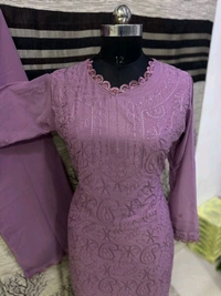 SF5  5806 HAVY FOX GERGETT KURTI PANT SET  CHAIN WORKBEAUTIFULL LEACE  - light purple, 2XL-44