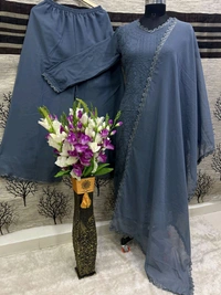 SF5  5806 HAVY FOX GERGETT KURTI PANT SET  CHAIN WORKBEAUTIFULL LEACE  - Gray, 2XL-44
