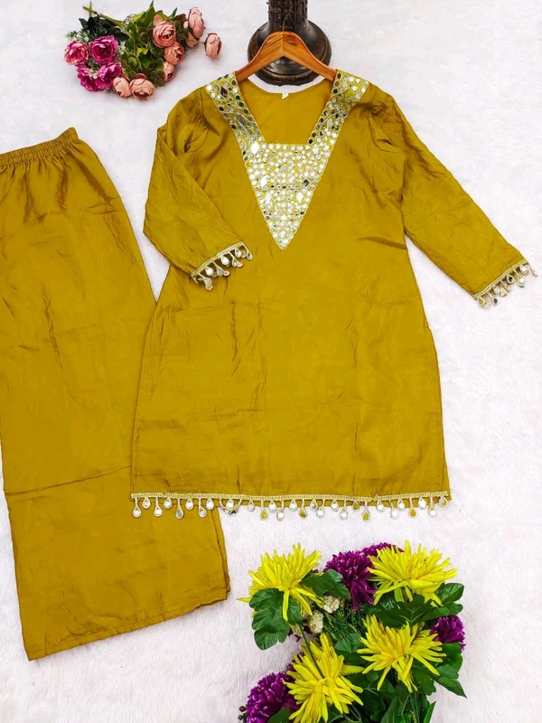 DSS 5807 One More Super Hit Launch – Gold Crushed Co-Ord Set With Real Mirror Work  - Yellow, M-38
