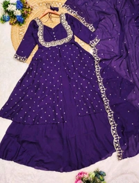 DSS 5808 very Beautiful  Vichitra Silk Embroidery Finely Crafted Thread Art Work Dress  - blue, M-38