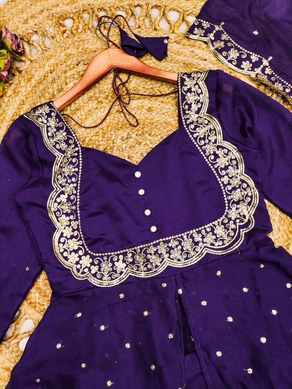 DSS 5808 very Beautiful  Vichitra Silk Embroidery Finely Crafted Thread Art Work Dress  - blue, L-40