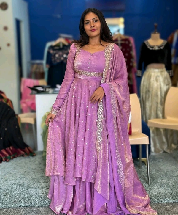 DSS 5808 very Beautiful  Vichitra Silk Embroidery Finely Crafted Thread Art Work Dress  - pink, L-40