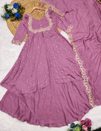 DSS 5808 very Beautiful  Vichitra Silk Embroidery Finely Crafted Thread Art Work Dress  - pink, L-40