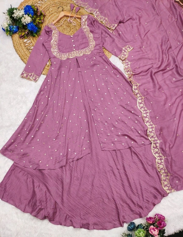 DSS 5808 very Beautiful  Vichitra Silk Embroidery Finely Crafted Thread Art Work Dress  - pink, L-40