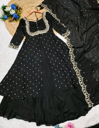 DSS 5808 very Beautiful  Vichitra Silk Embroidery Finely Crafted Thread Art Work Dress  - Black, 2XL-44
