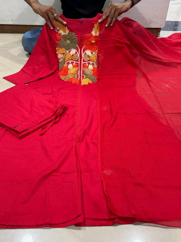 SF5  5809 New & beautiful Pure Cotton Ste Printed Floral Heavy Embroidery With Hand Work With Dupatta  - Red, M-38