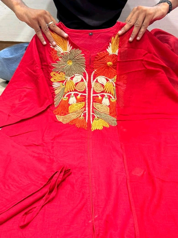 SF5  5809 New & beautiful Pure Cotton Ste Printed Floral Heavy Embroidery With Hand Work With Dupatta  - Red, XL-42