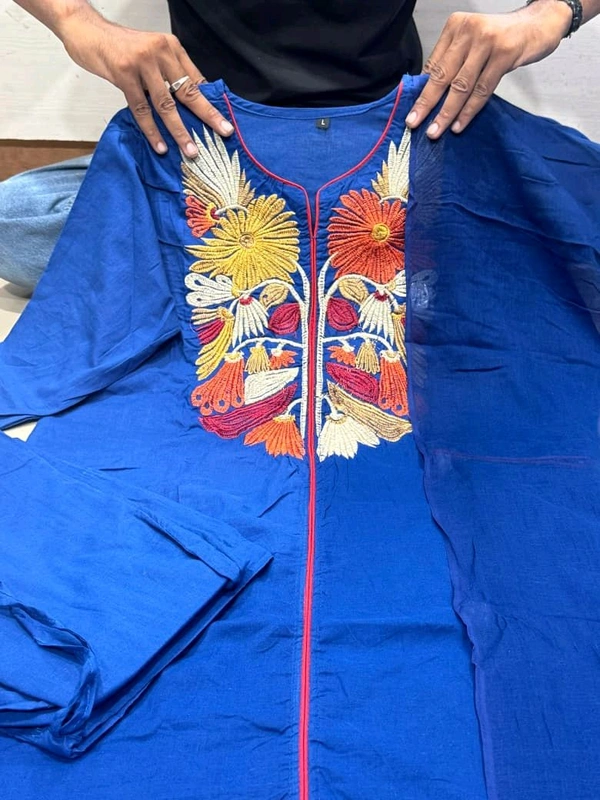 SF5  5809 New & beautiful Pure Cotton Ste Printed Floral Heavy Embroidery With Hand Work With Dupatta  - Blue, M-38