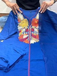 SF5  5809 New & beautiful Pure Cotton Ste Printed Floral Heavy Embroidery With Hand Work With Dupatta  - Blue, L-40
