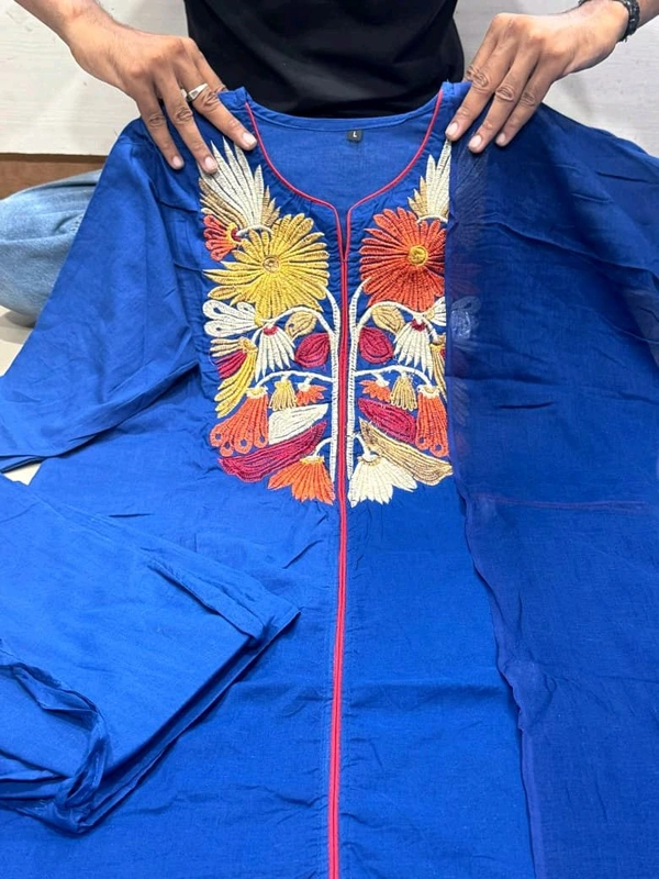 SF5  5809 New & beautiful Pure Cotton Ste Printed Floral Heavy Embroidery With Hand Work With Dupatta  - Blue, L-40