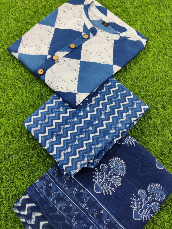 KDJ 3537 Cotton Kurta & Pant With Malmal Printed Duppata - XXL-44