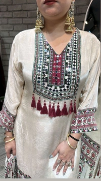 DSS 5812 New Design Launch Premium Chinnon Silk Kurti Pant Dupatta  With Mirror Work  - 2XL-44