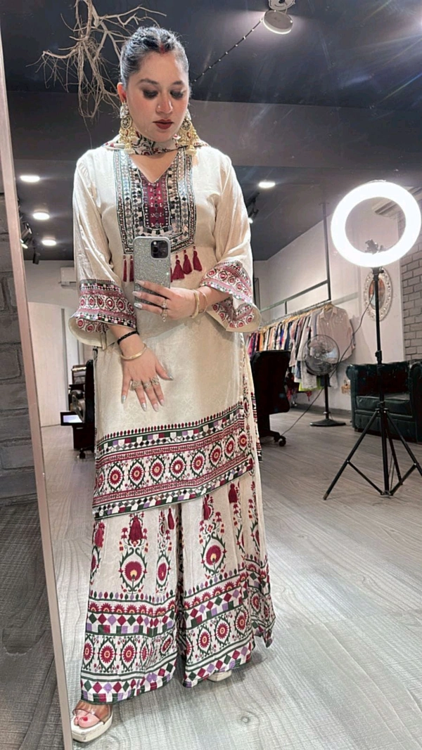 DSS 5812 New Design Launch Premium Chinnon Silk Kurti Pant Dupatta  With Mirror Work  - 2XL-44