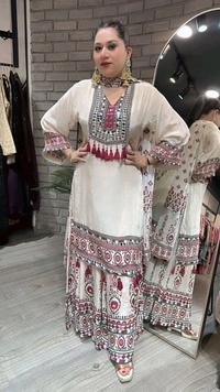 DSS 5812 New Design Launch Premium Chinnon Silk Kurti Pant Dupatta  With Mirror Work  - 2XL-44