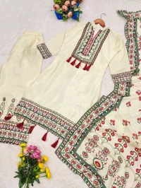DSS 5812 New Design Launch Premium Chinnon Silk Kurti Pant Dupatta  With Mirror Work  - 2XL-44