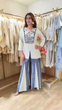 DSS 5813 *Premium Quality Ready To Wear pure Roman Silk Co-ord set Hand Work Embroidery With Mirror Work  - L-40