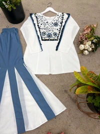 DSS 5813 *Premium Quality Ready To Wear pure Roman Silk Co-ord set Hand Work Embroidery With Mirror Work  - L-40