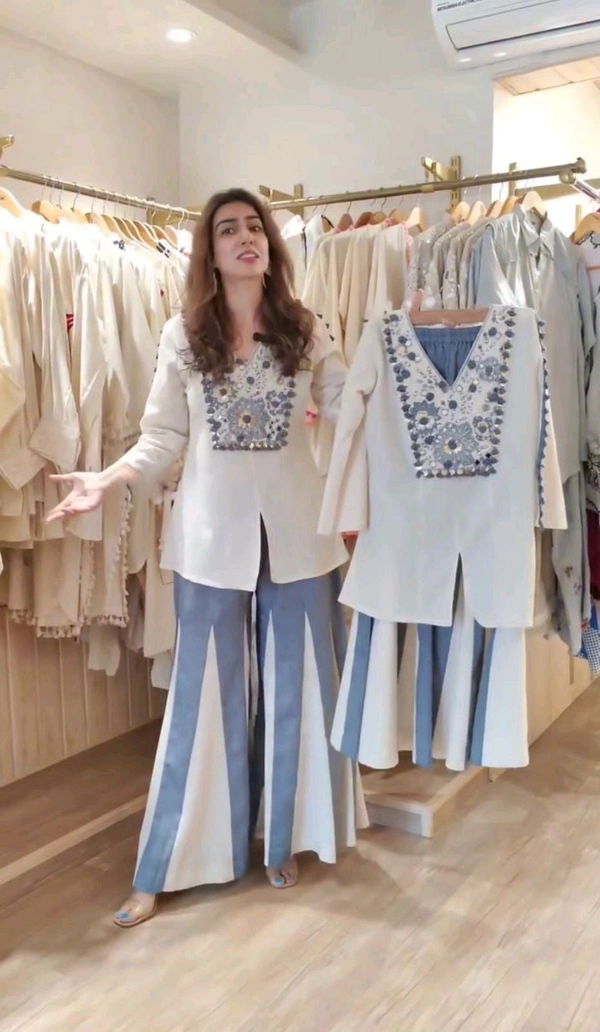 DSS 5813 *Premium Quality Ready To Wear pure Roman Silk Co-ord set Hand Work Embroidery With Mirror Work  - XL-42