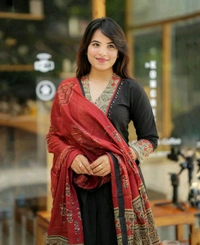 SF5  5814 Beautiful  A-line  kurti with hand mirror work.
Cotton straight plazo set  With Dupatta  - Black, L-40
