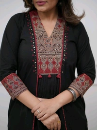 SF5  5814 Beautiful  A-line  kurti with hand mirror work.
Cotton straight plazo set  With Dupatta  - Black, XL-42
