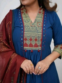 SF5  5814 Beautiful  A-line  kurti with hand mirror work.
Cotton straight plazo set  With Dupatta  - Blue, M-38