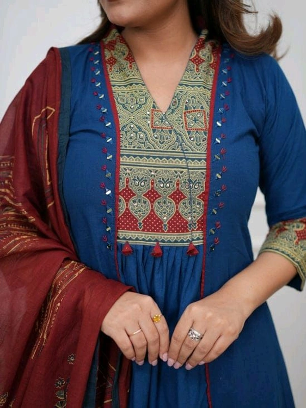 SF5  5814 Beautiful  A-line  kurti with hand mirror work.
Cotton straight plazo set  With Dupatta  - Blue, M-38