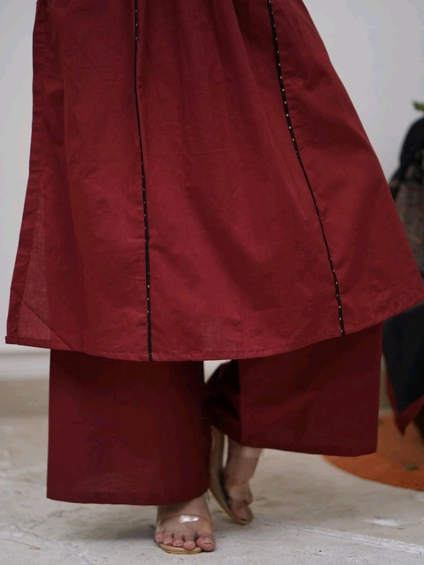 SF5  5814 Beautiful  A-line  kurti with hand mirror work.
Cotton straight plazo set  With Dupatta  - Maroon, XL-42