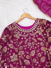 DSS 5815 Beautiful Faux Georgette With Multi Thread Embroidery Work Kurti Sharara With Dupatta  - Purple, 2XL-44