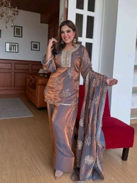 DSS 5816 Premium Quality Heavy Fredy Silk With  Embroidered Sequence Work Beautiful Designer Set  - L-40