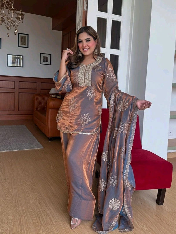 DSS 5816 Premium Quality Heavy Fredy Silk With  Embroidered Sequence Work Beautiful Designer Set  - L-40