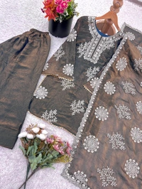 DSS 5816 Premium Quality Heavy Fredy Silk With  Embroidered Sequence Work Beautiful Designer Set  - L-40