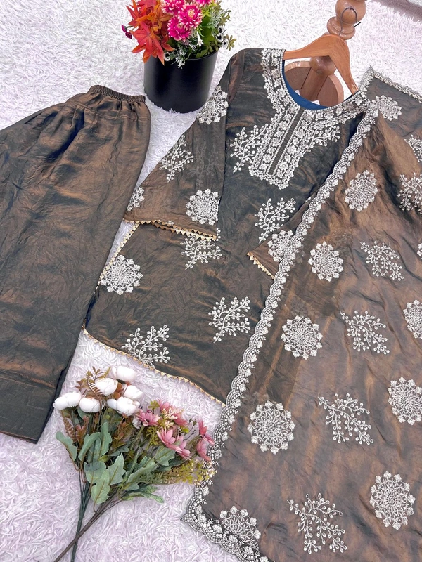DSS 5816 Premium Quality Heavy Fredy Silk With  Embroidered Sequence Work Beautiful Designer Set  - L-40