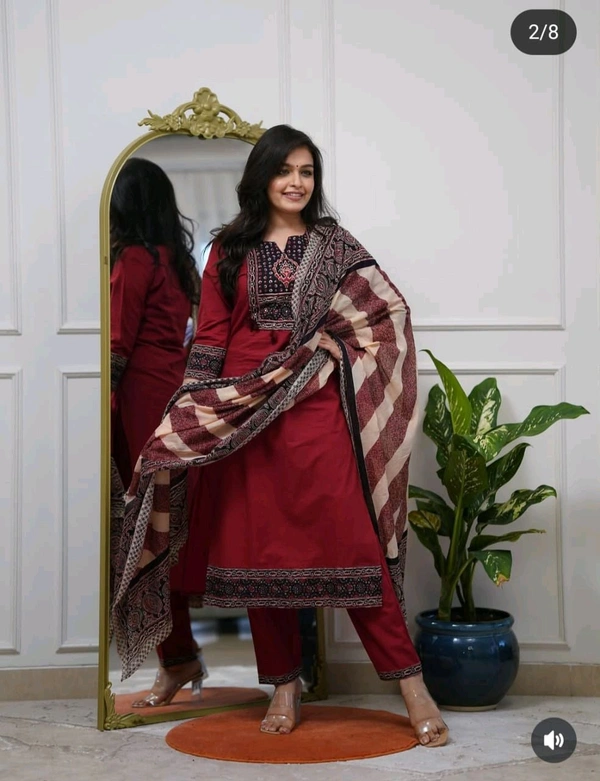 LCW 5817 New Premium launch Cotton straight kurti,pant, dupatta sets - Maroon, XL-42