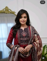 LCW 5817 New Premium launch Cotton straight kurti,pant, dupatta sets - Maroon, 3XL-46