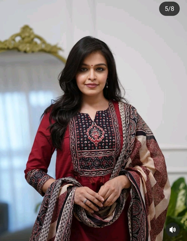 LCW 5817 New Premium launch Cotton straight kurti,pant, dupatta sets - Maroon, 3XL-46