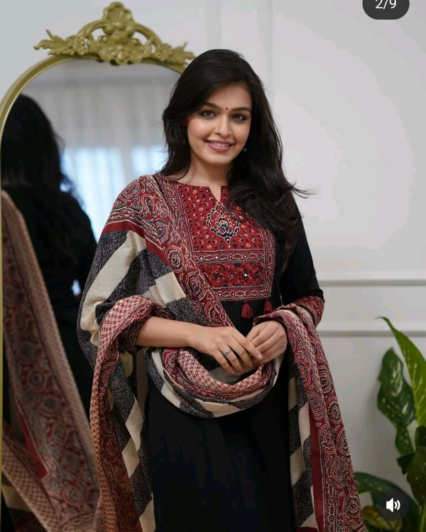 LCW 5817 New Premium launch Cotton straight kurti,pant, dupatta sets - Black, XL-42