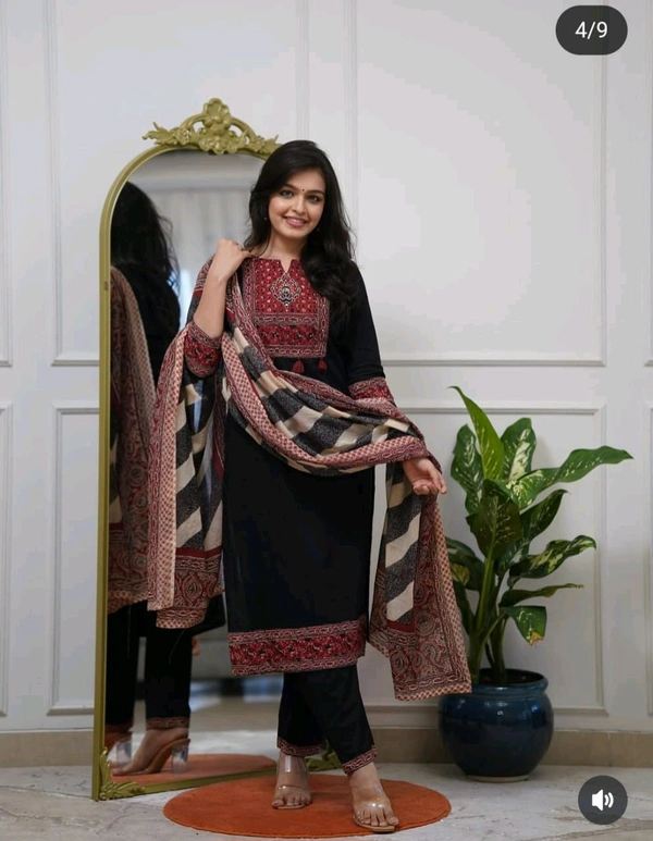 LCW 5817 New Premium launch Cotton straight kurti,pant, dupatta sets - Black, 2XL-44