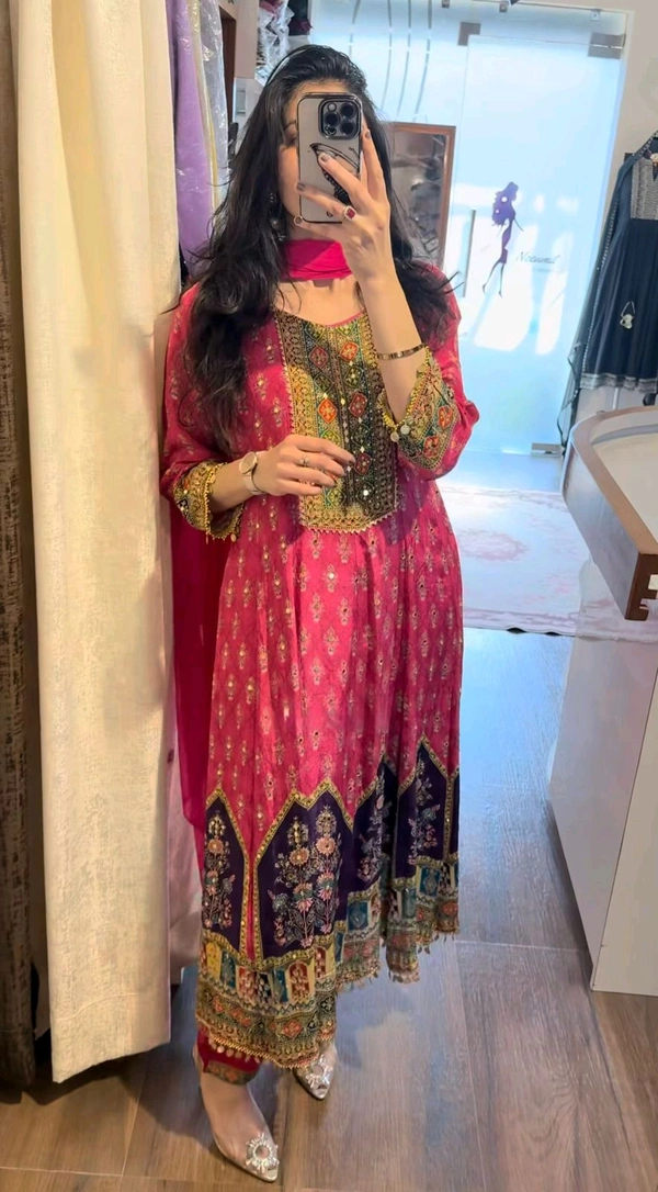 DSS 5818 *DESIGNER WEAR PRINTED CHINON  TOP WITH PANT PAIR IN REAL MIRROR WORK REAL MIRROR WORK  - M-38
