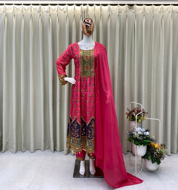 DSS 5818 *DESIGNER WEAR PRINTED CHINON  TOP WITH PANT PAIR IN REAL MIRROR WORK REAL MIRROR WORK  - M-38