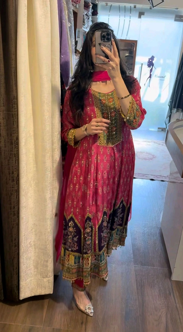 DSS 5818 *DESIGNER WEAR PRINTED CHINON  TOP WITH PANT PAIR IN REAL MIRROR WORK REAL MIRROR WORK  - L-40