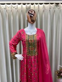 DSS 5818 *DESIGNER WEAR PRINTED CHINON  TOP WITH PANT PAIR IN REAL MIRROR WORK REAL MIRROR WORK  - L-40